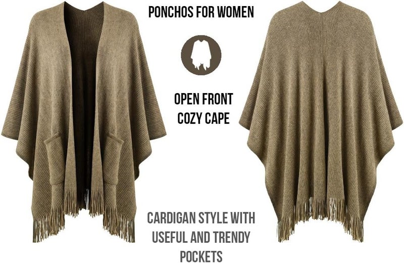 Ferand Shawl Wraps for Women, Cozy Lightweight Poncho Cape with Pockets, Warm for Fall Winter Travel - Image 3